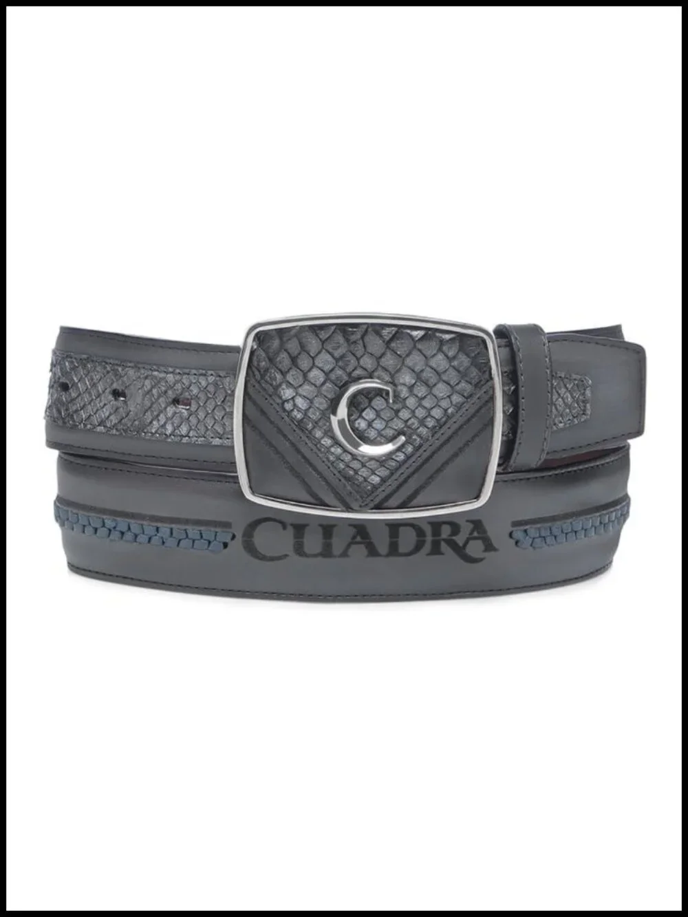 Men's Western Belt Genuine Python & Bovine Leather Metal Buckle